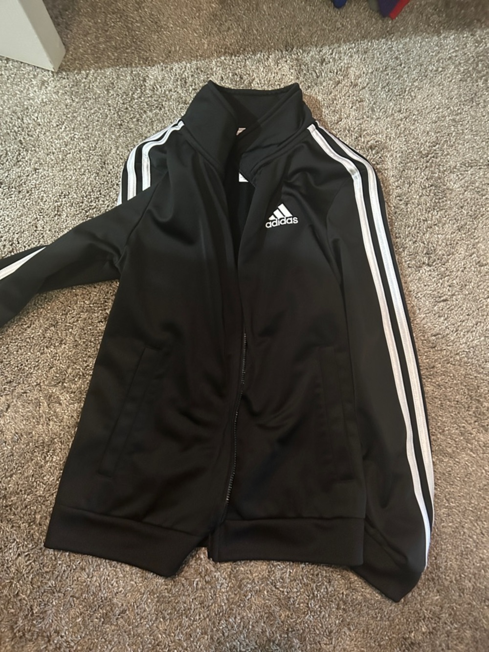 adidas Black Jacket with White Sleeve Stripes